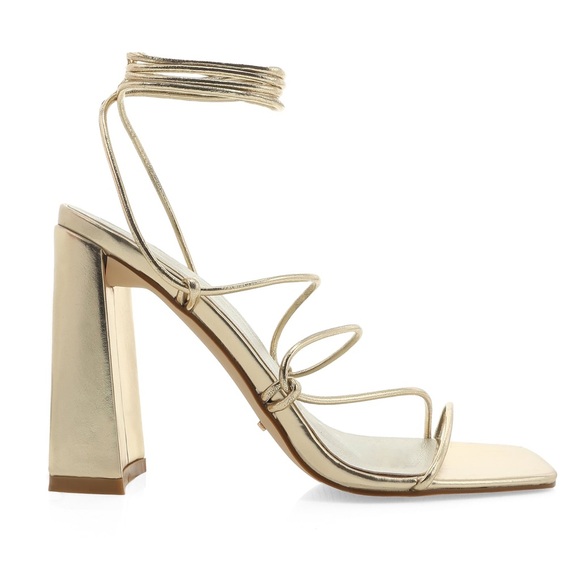 NWT Billini x Show Me Your Mumu Mahari Metallic Gold Wrap Strappy Heel Sandals 9 - Picture 2 of 16